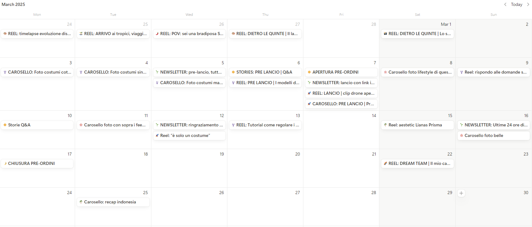 Editorial calendar
